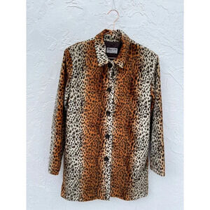 Street Life Womens Elegant Faux Leopard Print Coat Tawny Brown Sz 8